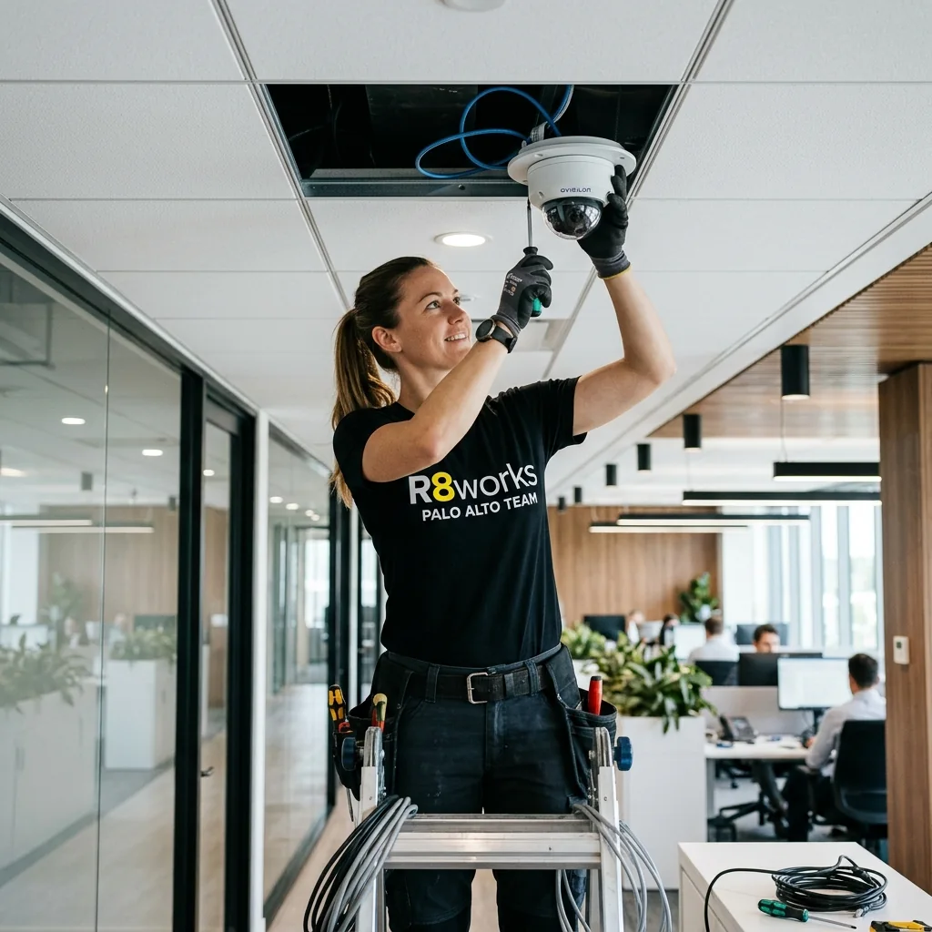 Commercial security camera installation in Palo Alto office.