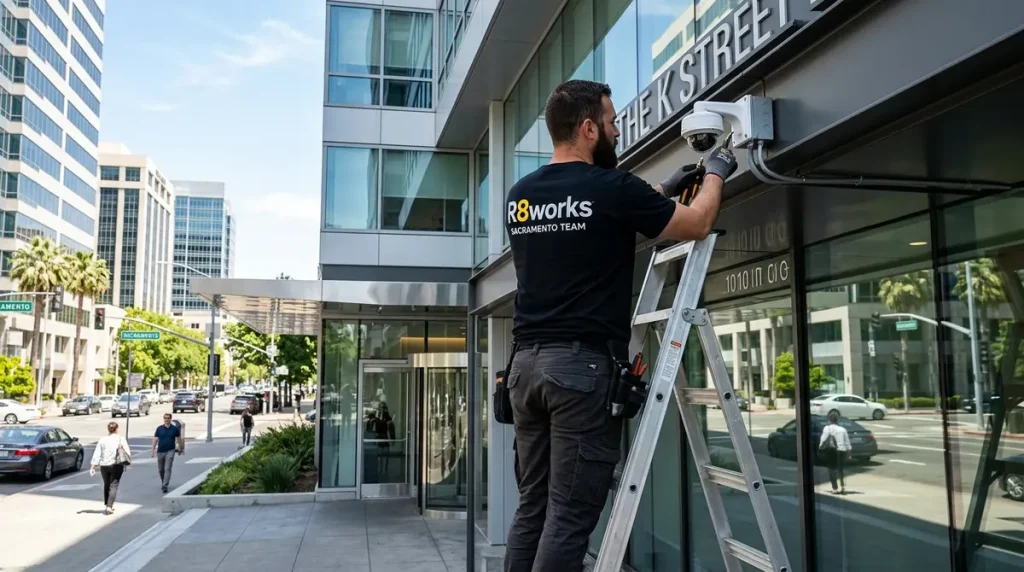 Commercial security camera installation for a Sacramento office building