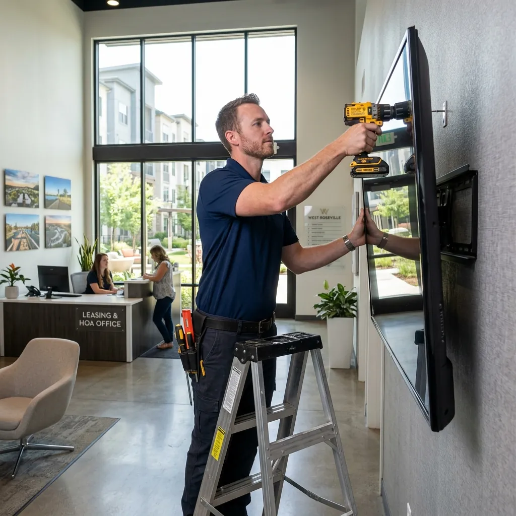 Commercial TV mounting in a West Roseville HOA office