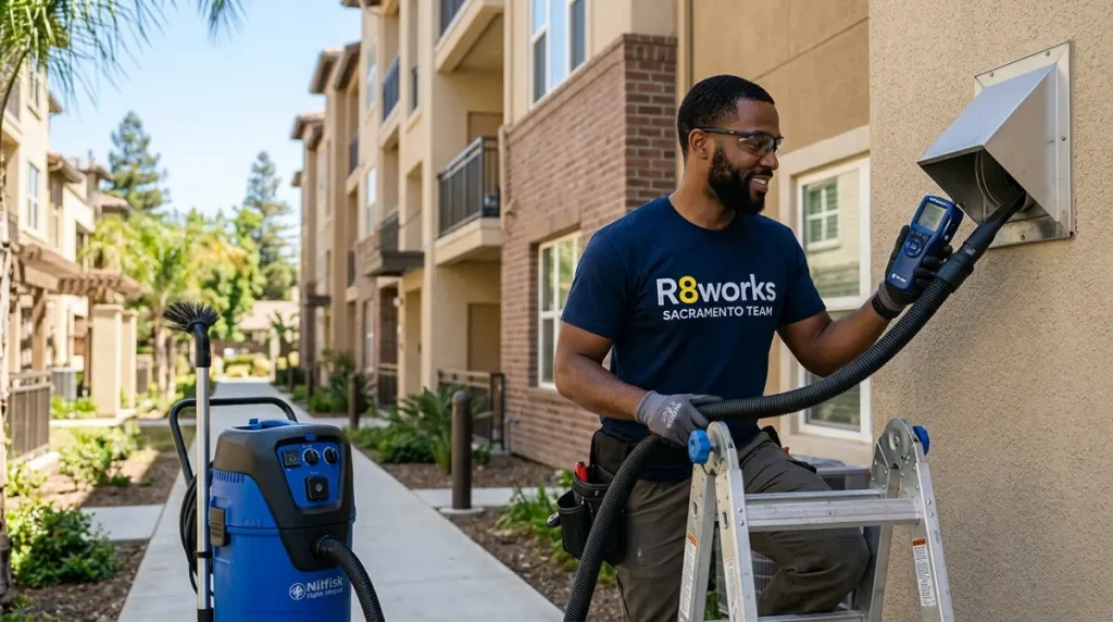 Commercial dryer vent cleaning for a multi-unit apartment complex in Sacramento
